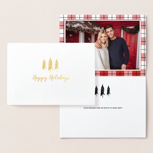 Carte Dorée Rustic Country Tree Flannel Motif vacances (Affichage)