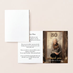 Carte Dorée Rustique 80e anniversaire 1 porte photo Foil Card