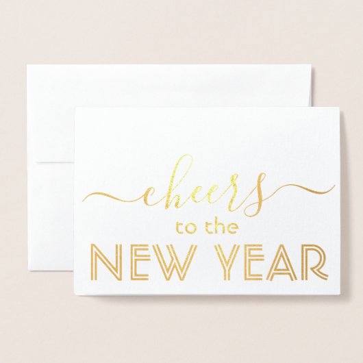 Carte Dorée Salutations au Nouvel An Chic Script Gold Real (Devant avec enveloppe)