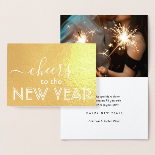 Carte Dorée Salutations au Nouvel An Elégant Photo Script mode (Affichage)