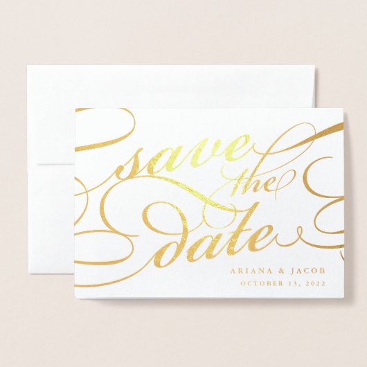 Carte Dorée Script classique Enregistrer la date (Devant avec enveloppe)