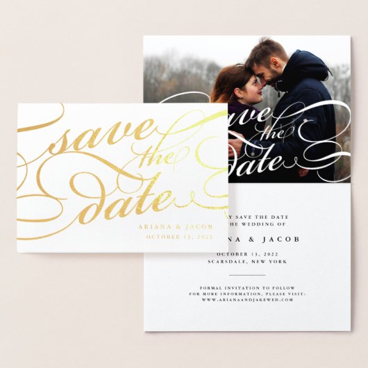 Carte Dorée Script classique Enregistrer la date (Affichage)