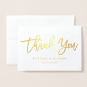 Carte Dorée Script de brosse moderne Merci or Mariage photo (Devant avec enveloppe)