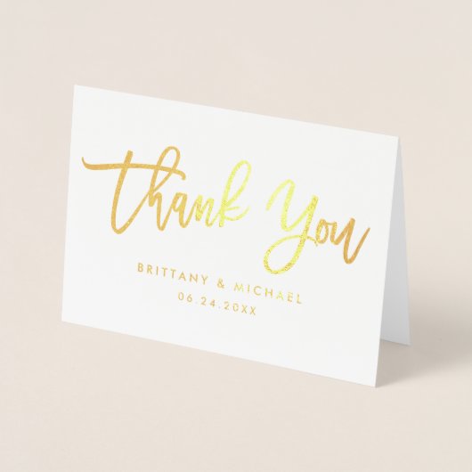 Carte Dorée Script de brosse moderne Merci or Mariage photo (Devant)