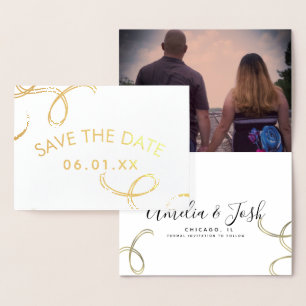 Carte Dorée Script Enregistrer la Date Photo Faux Tourbillon N
