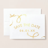 Carte Dorée Script Enregistrer la Date Photo Faux Tourbillon N (Devant avec enveloppe)