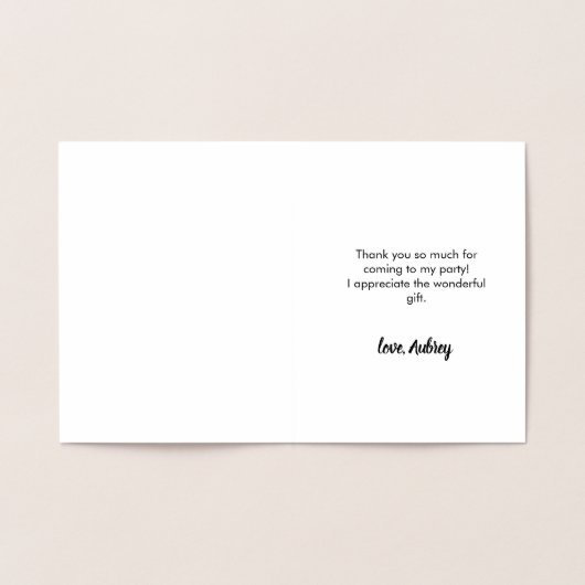 Carte Dorée Script moderne Merci d'anniversaire (Intérieur)