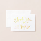 Carte Dorée Script moderne | Merci du baptême rose photo | (Devant avec enveloppe)