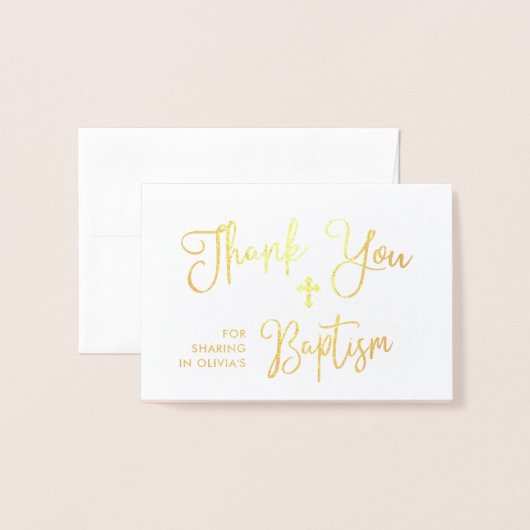 Carte Dorée Script moderne | Merci du baptême rose photo | (Devant avec enveloppe)