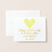 Carte Dorée Script simple Joyeux Fête des Mères Grand Coeur d' (Devant avec enveloppe)