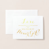 Carte Dorée Serez-Vous Ma Fille Fleur Cursive Personnalisée (Devant avec enveloppe)