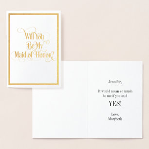 Carte Dorée Serez-Vous Ma Maid Of Honor Foil Card ?