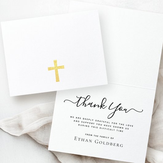 Carte Dorée Silver cross loss sympathy thank you notecard