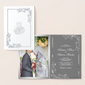 Carte Dorée Silver Floral Grey Photo Mariage musulman (Affichage)
