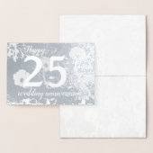 Carte Dorée Silver Foil floral 25e anniversaire Mariage blanc (Affichage)