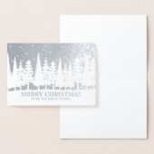Carte Dorée Silver Foil Joyeux Noël Snowy Trees Custom (Affichage)