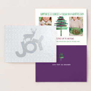 Carte Dorée Silver Foil Photo Christmas Stade Card Purple Gree
