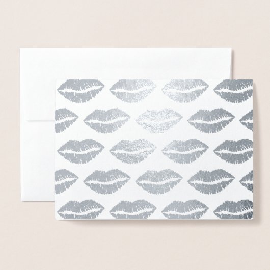 Carte Dorée Silver Kisses Lipstick Baiser Imprimer Aimer Valen (Devant avec enveloppe)