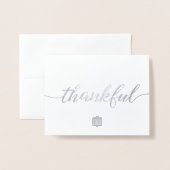 Carte Dorée Silver Metallic Elegant Thankful Company Merci (Devant avec enveloppe)