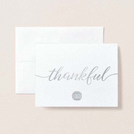 Carte Dorée Silver Metallic Elegant Thankful Company Merci (Devant avec enveloppe)