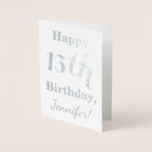 Carte Dorée Simple Argent Foil 13ème anniversaire + Nom person (Devant)