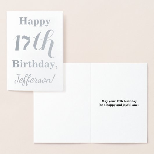 Carte Dorée Simple Argent Foil 17ème anniversaire + Nom person (Affichage)