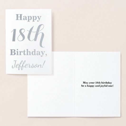 Carte Dorée Simple Argent Foil 18ème anniversaire + Nom person (Affichage)