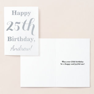 Carte Dorée Simple Argent Foil 25e anniversaire + Nom personna