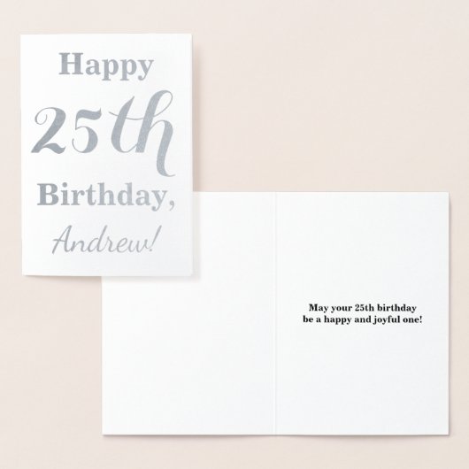 Carte Dorée Simple Argent Foil 25e anniversaire + Nom personna (Affichage)