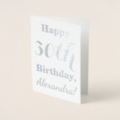 Carte Dorée Simple Argent Foil 30e anniversaire + Nom personna (Devant)