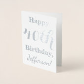 Carte Dorée Simple Argent Foil 40e anniversaire + Nom personna (Devant)