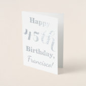 Carte Dorée Simple Argent Foil 45ème anniversaire + Nom person (Devant)