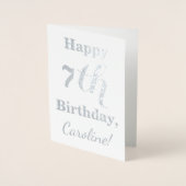 Carte Dorée Simple argenté Feuille 7e Anniversaire + Nom perso (Devant)