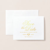 Carte Dorée Simple Élégant Mariage Photo Enregistrer La Date (Devant avec enveloppe)