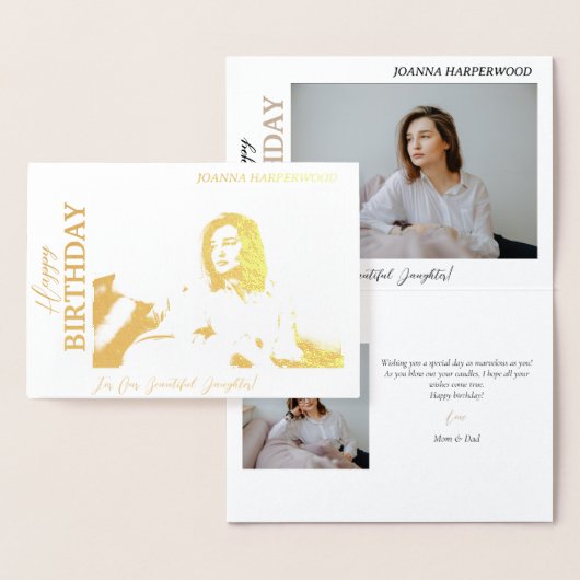 Carte Dorée Simple Elegant Moderne Anniversaire Photo Élégante (Affichage)