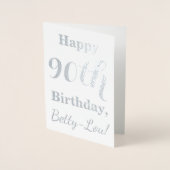 Carte Dorée Simple Feuille d'Argent 90e Anniversaire + Nom Per (Devant)