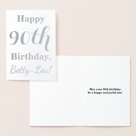 Carte Dorée Simple Feuille d'Argent 90e Anniversaire + Nom Per (Affichage)