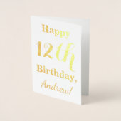 Carte Dorée Simple Gold Foil 12e anniversaire + Nom personnali (Devant)
