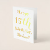 Carte Dorée Simple Gold Foil 15e anniversaire + Nom personnali (Devant)
