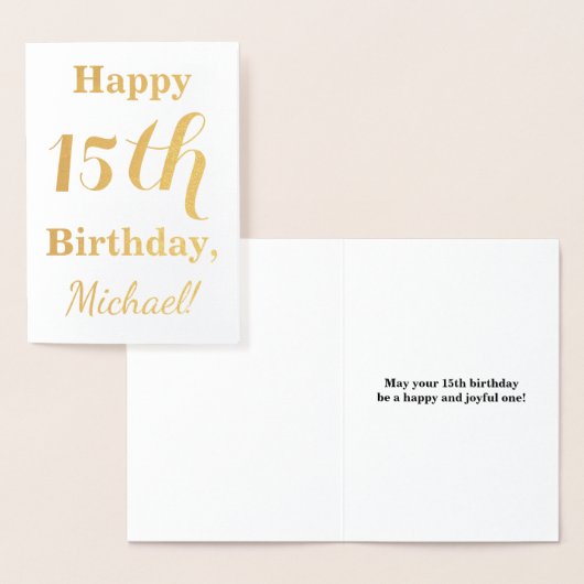 Carte Dorée Simple Gold Foil 15e anniversaire + Nom personnali (Affichage)