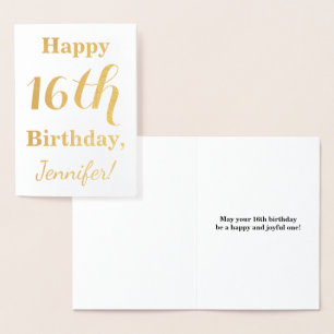 Carte Dorée Simple Gold Foil 16e anniversaire + Nom personnali