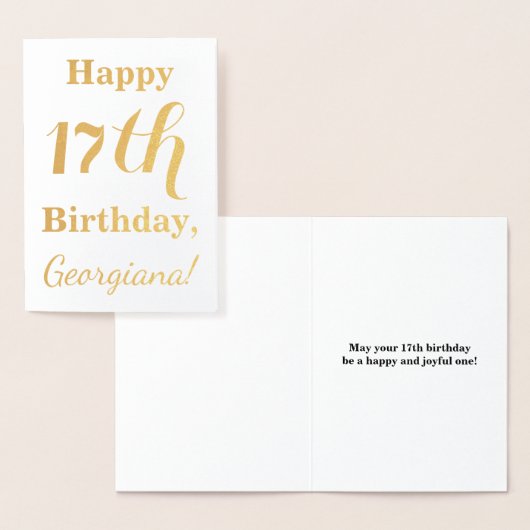 Carte Dorée Simple Gold Foil 17e anniversaire + Nom personnali (Affichage)