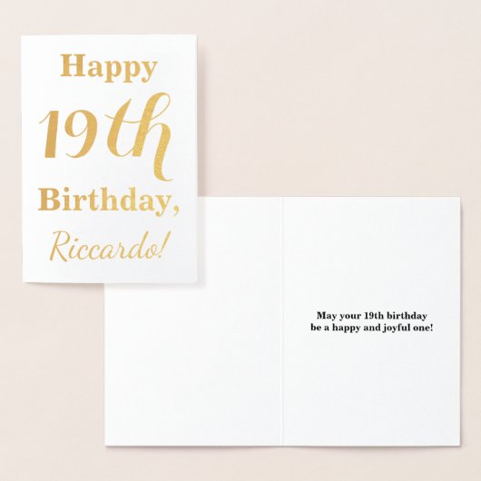 Carte Dorée Simple Gold Foil 19e anniversaire + Nom personnali (Affichage)