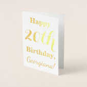 Carte Dorée Simple Gold Foil 20e anniversaire + Nom personnali (Devant)