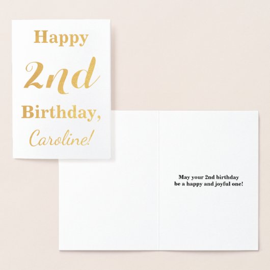 Carte Dorée Simple Gold Foil 2e anniversaire + Nom personnalis (Affichage)