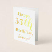Carte Dorée Simple Gold Foil 35e anniversaire + Nom personnali (Devant)