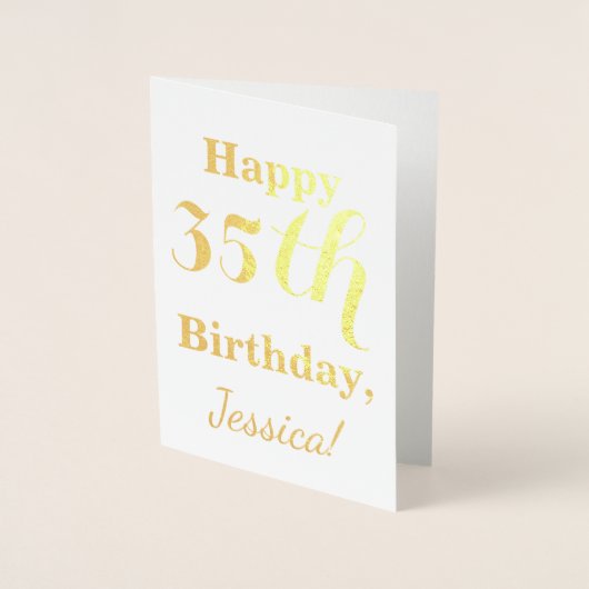 Carte Dorée Simple Gold Foil 35e anniversaire + Nom personnali (Devant)