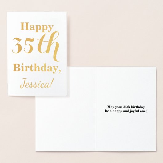 Carte Dorée Simple Gold Foil 35e anniversaire + Nom personnali (Affichage)