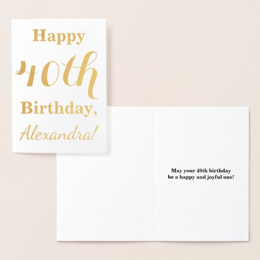 Carte Dorée Simple Gold Foil 40e anniversaire + Nom personnali (Affichage)