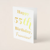 Carte Dorée Simple Gold Foil 55e anniversaire + Nom personnali (Devant)